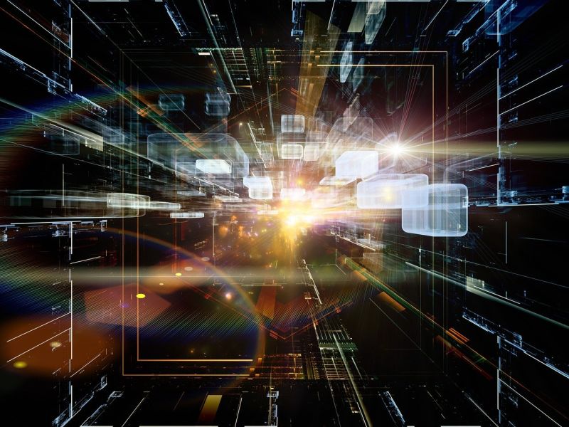 Illustration of deep space with computing imagery