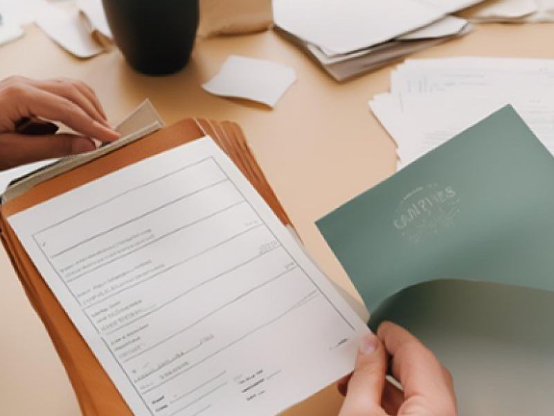 a clipboard with papers around and on it