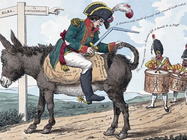 Cartoon of Napoleon going into exile