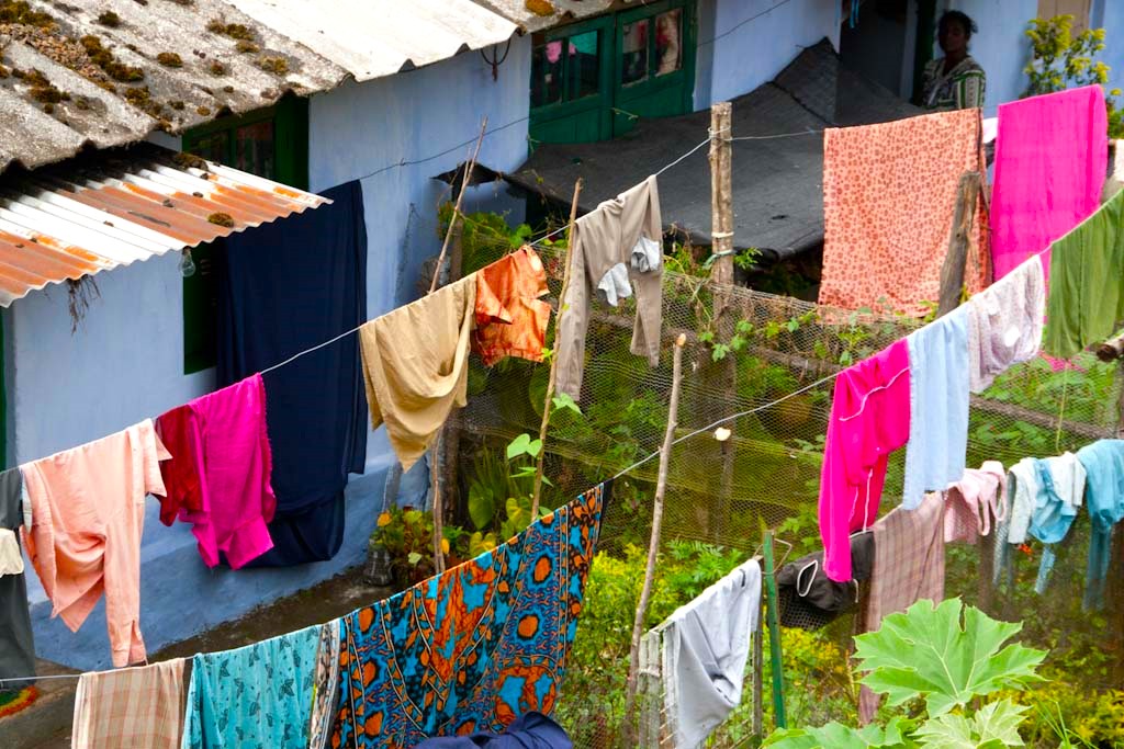 Photo of colourful laundry drying
