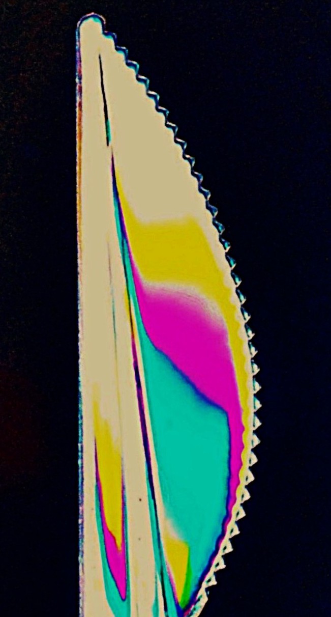 Photo of a plastic knife taken under polarised light