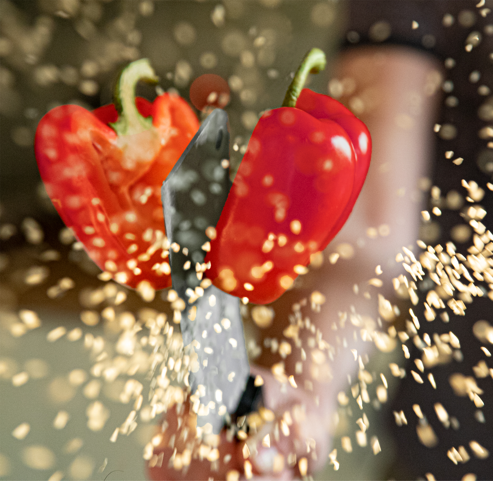 Photo of pepper being cut with a cleaver