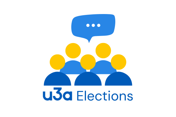 graphic displaying five people icons with a speech bubble and the text 'u3a elections'