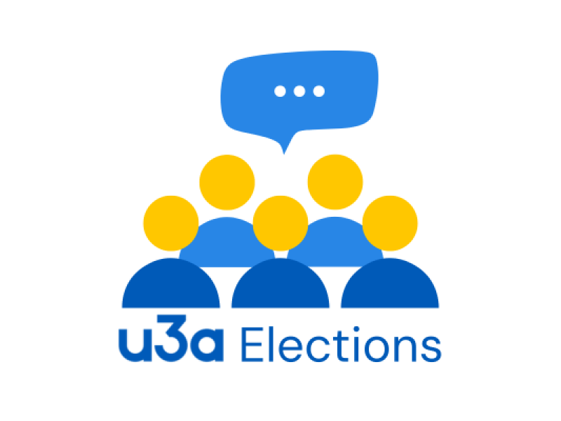 graphic displaying five people icons with a speech bubble and the text 'u3a elections'